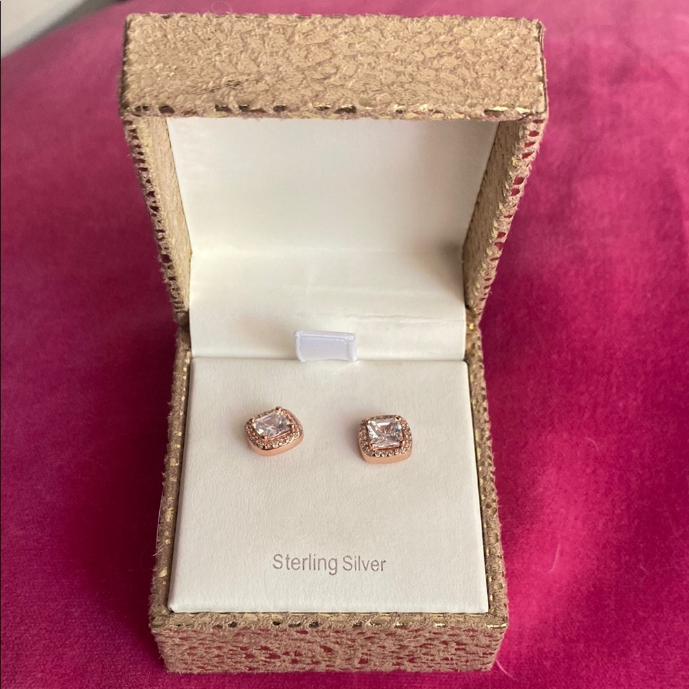 Rose Gold Sterling Silver Square Stud Earrings
